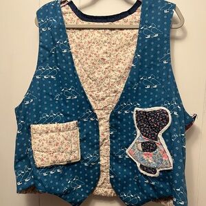 Blue Quilted Duck and bonnet girl Vest with Floral Accents